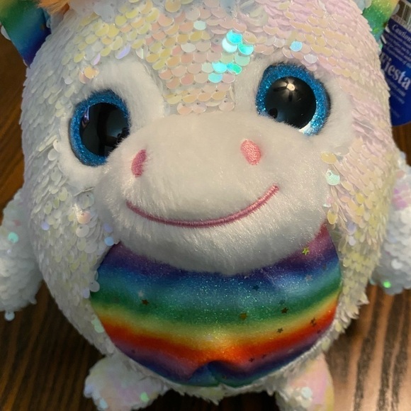 Fiesta white Sequin unicorn Rainbow Star Plush Toy NWT - Picture 7 of 16